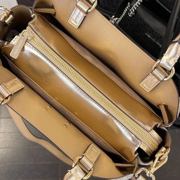 MICHAEL KORS 
Reed Large CZ Graphic Logo Belted Satchel
Vanilla /Pale Gold 
NWT - Picture 8 of 16